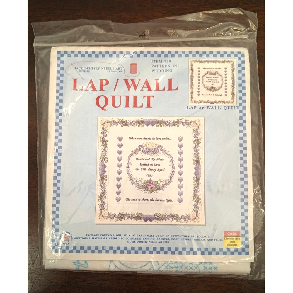 Jack Dempsey Needle Art Wedding Lap Wall Quilt Kit 739 Stamped 36x36 2003